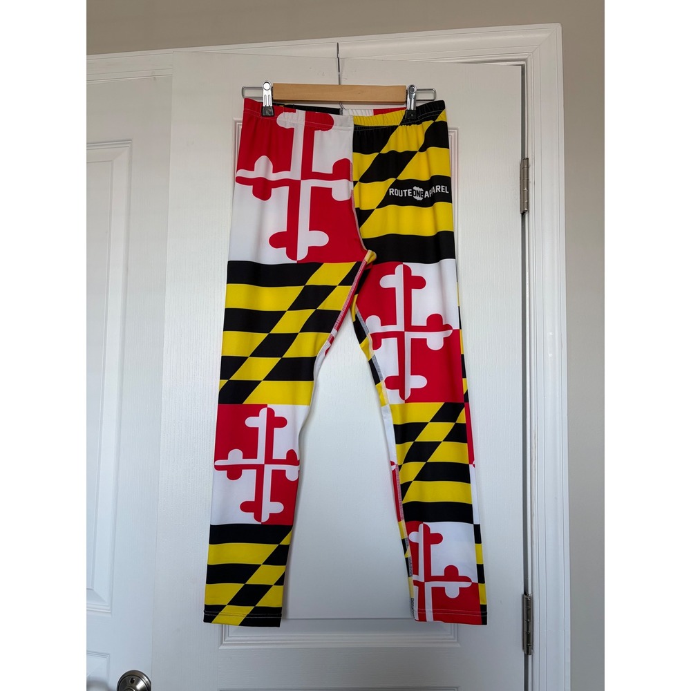 Route One Apparel Maryland Flag Leggings Womens Medium MD State‎ Pride Black Red